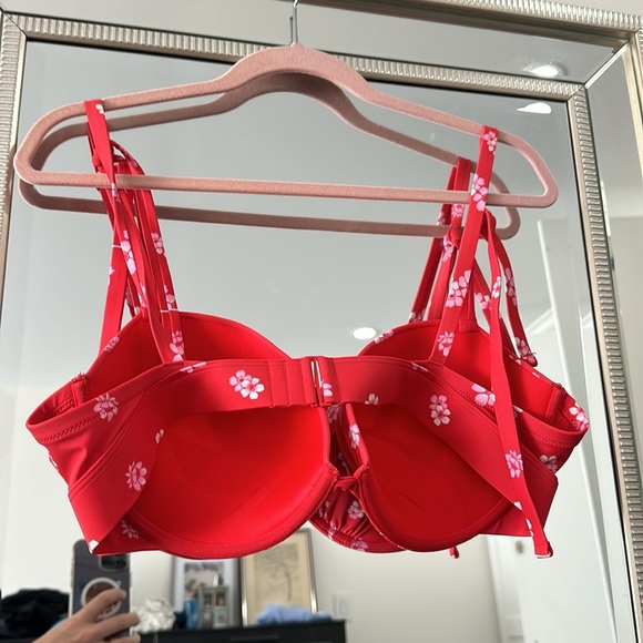 Aerie Red Floral Flower Bikini Push Up with High Waisted Bottoms Full Coverage - Picture 4 of 5